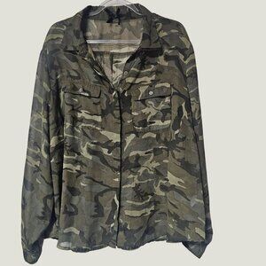 Women's Camouflage Camo Button Down Blouse Shirt Top Sheer Size 3X